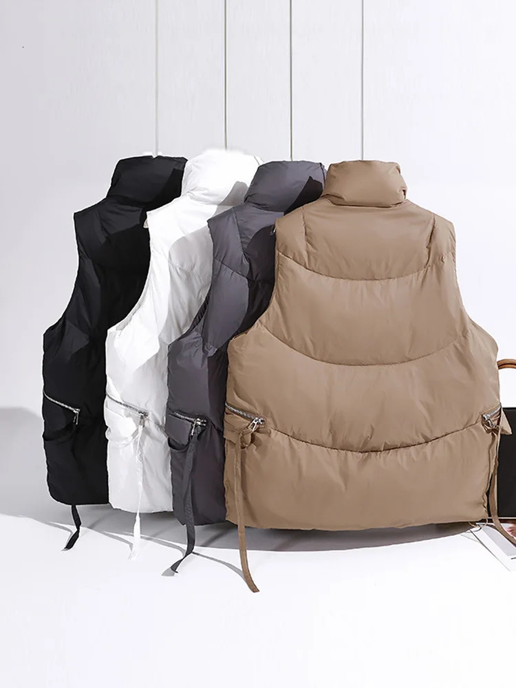 Womens Vests Janveny Womens Puffer Down Vest Loose Feather Waistcoat 90% Duck Down Thick Gilet Female Zipper Sleeveless Korean Style 231129