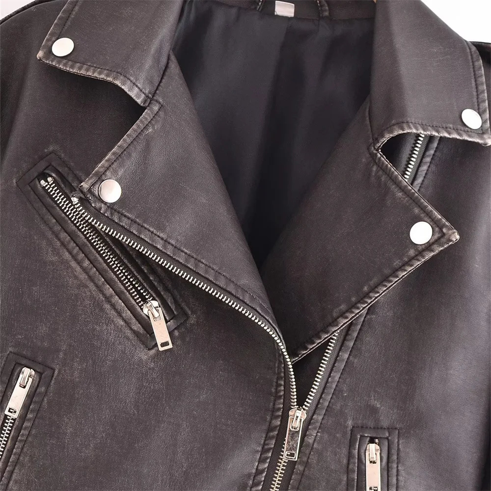 Womens Jackets UNIZERA AutumnWinter Fashion Versatile Washed Leather Worn Motorcycle Jacket Coat 231129