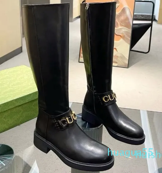 Leather low heel Knee-High Boots Knight booties women's outdoor shoes luxury designers Flat shoes