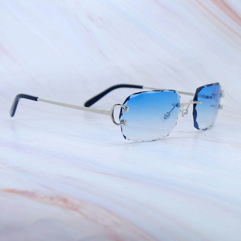 New In Diamond Cut Sunglasses Y2K Wire C Designer Carter Luxury Sun Glasses Mens And Women Decoration Lentes De Sol Mujer Silver Frame