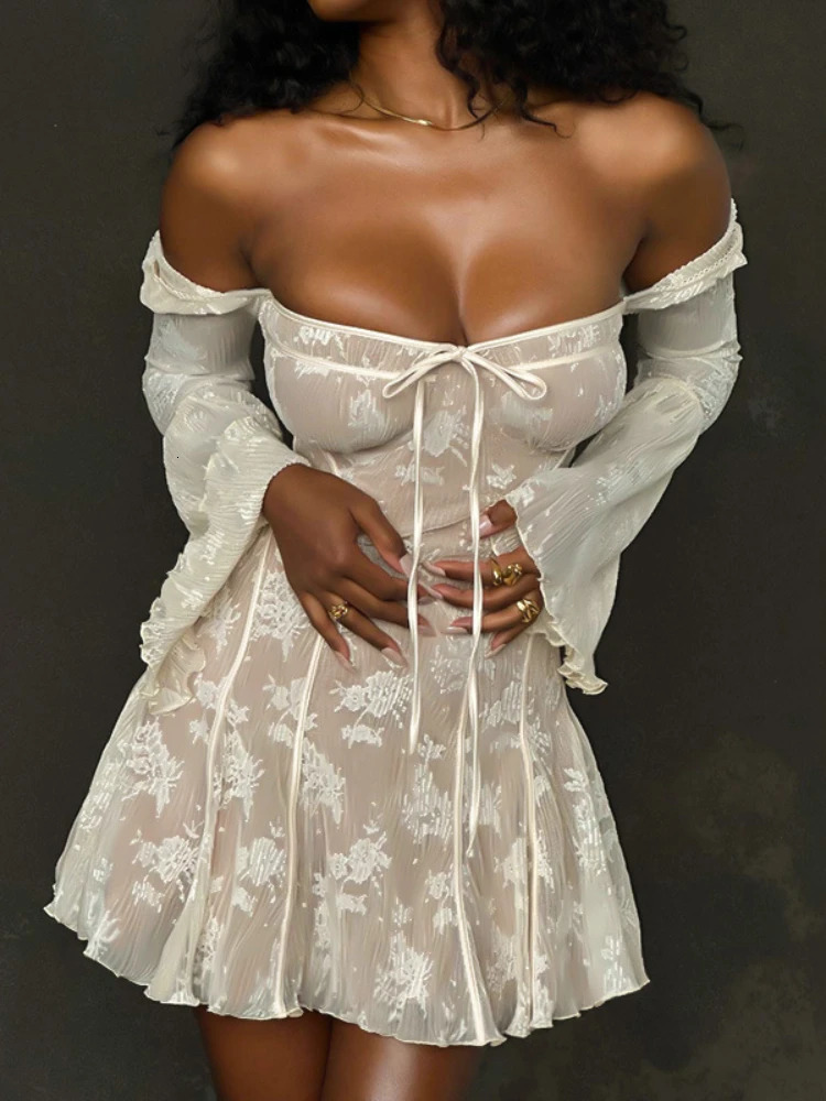 Basic Casual Dresses Women Autumn Winter Short Mini Dress Elegant Fashion Office Lady Pullover Streetwear Boat Neck Package Hip Laceup Skirt 231129