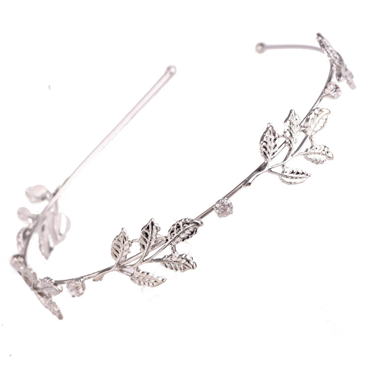 Vintage electroplated leaf crystal hair band leaf headband alloy hair clip five leaf hair accessories