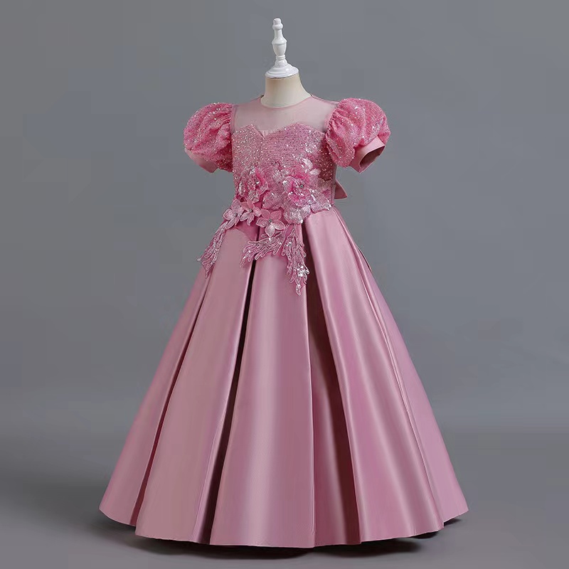 Flower Girl Dresses For Weddings Ball Gown Girls Pageant Dresses cap sleeve Princess baby party Dress Sequined Satin Appliqued First Communion Gowns 2
