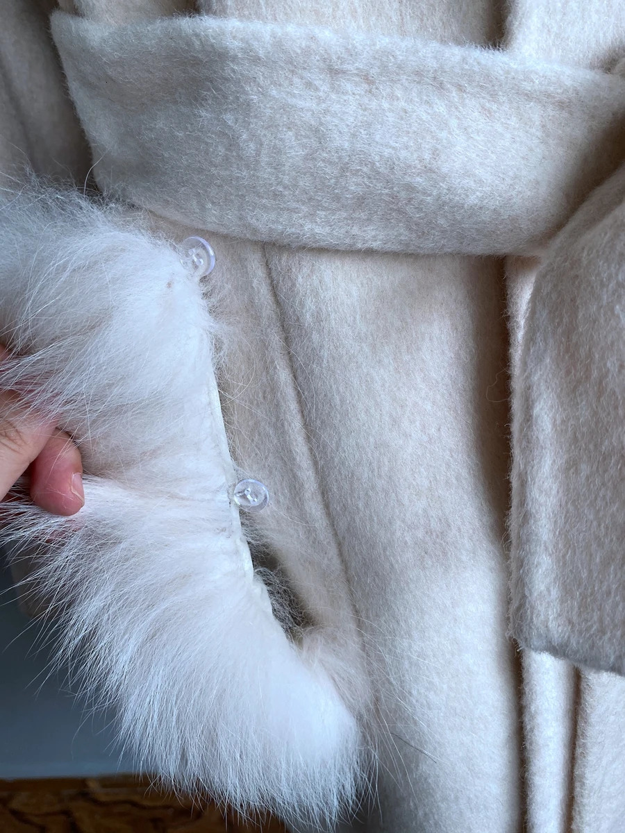 Women's Wool Blends 2023 Arrival Cashmere Women Jacket Real Fox Fur Collar Fashion Model Pocket With Fur 231129