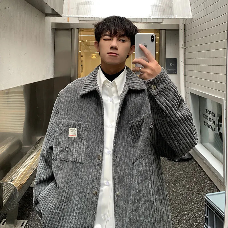 Men's Jackets Men Autumn Warm Slim Fit Corduroy Jackets Men's Streetwear Hip Hop Coat Male Teen Casual Jacket Single Breasted Lapel Tops 231
