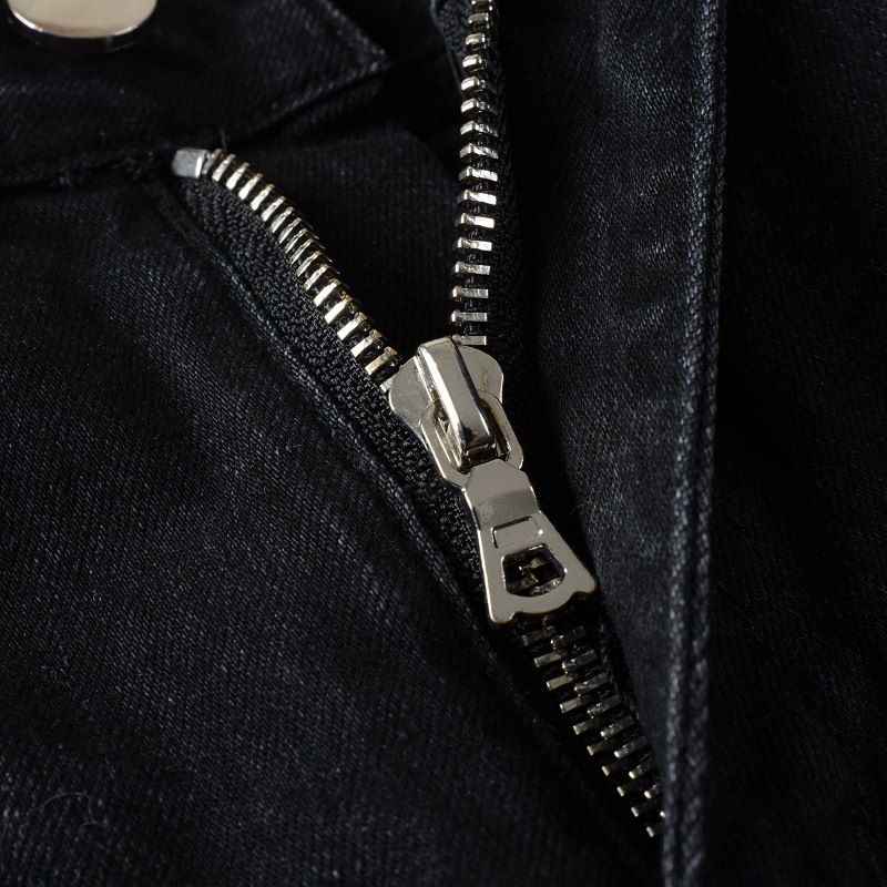 Fashion black men high street ripped skinny zipper fly amiryes spray paint dazzle letters jean
