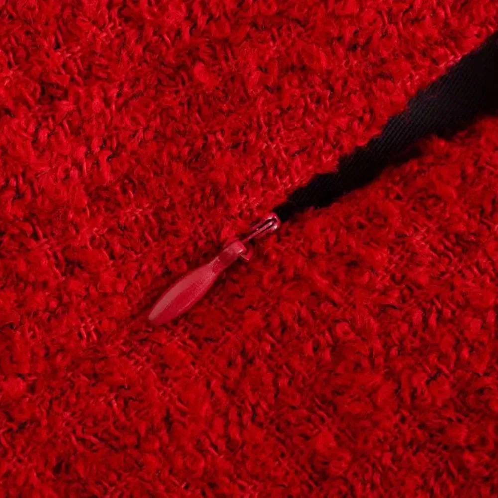 Skirts BBWM Tweed Red Women Fashion Elegant Office Lady Skirt Female Casual Streetwear Slim Split Mini Skirt Chic Bottoms 231129