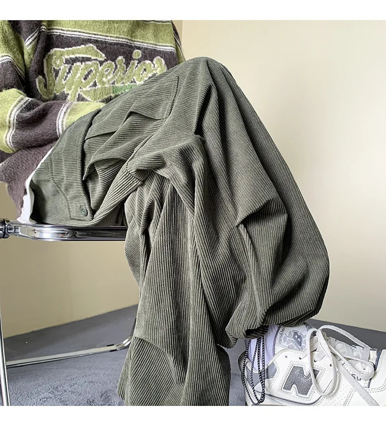 Men's Pants Autumn Winter Corduroy Pants Men Fashion Oversize Pocket Cargo Trousers Streetwear Hip Hop Loose Straight Pants Male Joggers 231129