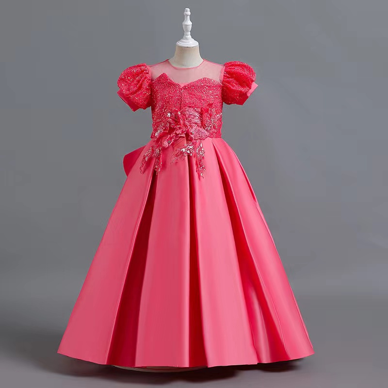 Flower Girl Dresses For Weddings Ball Gown Girls Pageant Dresses cap sleeve Princess baby party Dress Sequined Satin Appliqued First Communion Gowns 2