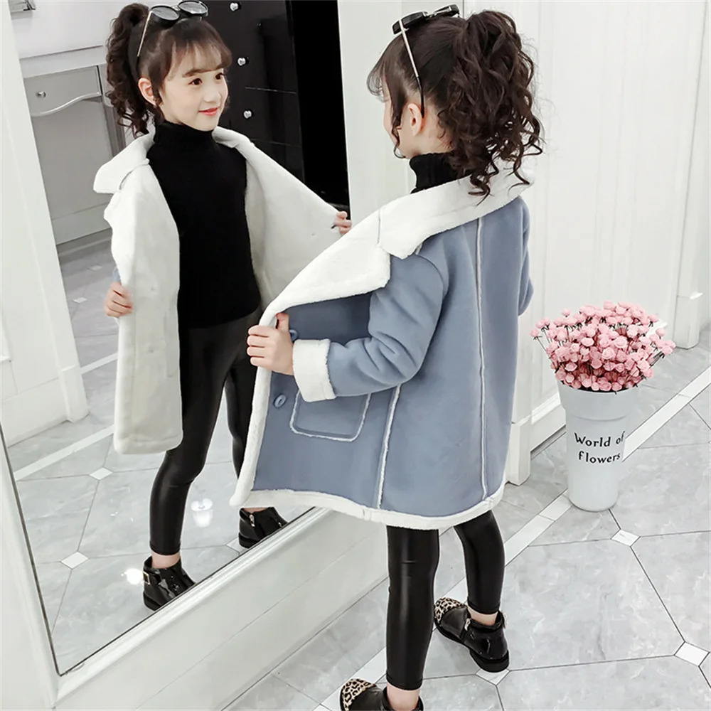 Down Coat Children's Wool Blends Coats for Girls Winter Teenager Snow Wear Fur Outerwear Jackets Thick Warm Coat 6 7 8 9 10 11 12 14 Years 231129