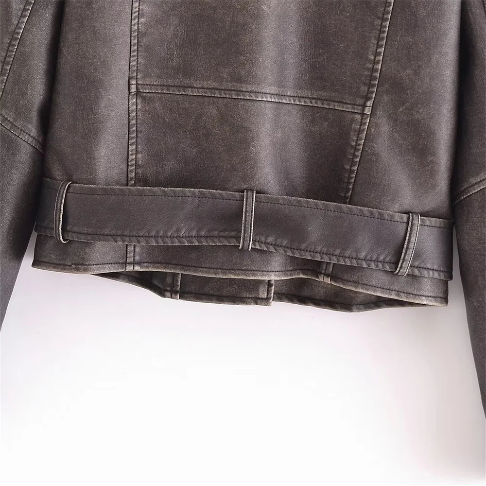Womens Jackets UNIZERA AutumnWinter Fashion Versatile Washed Leather Worn Motorcycle Jacket Coat 231129