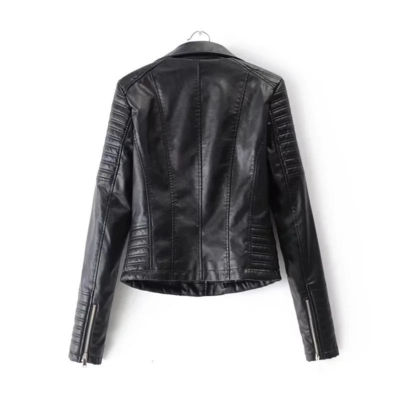 Womens Leather Faux Jacket Women Turndown Collar Pu Motorcycle Black Punk Coat Female Rivet Zipper Outerwear 231129