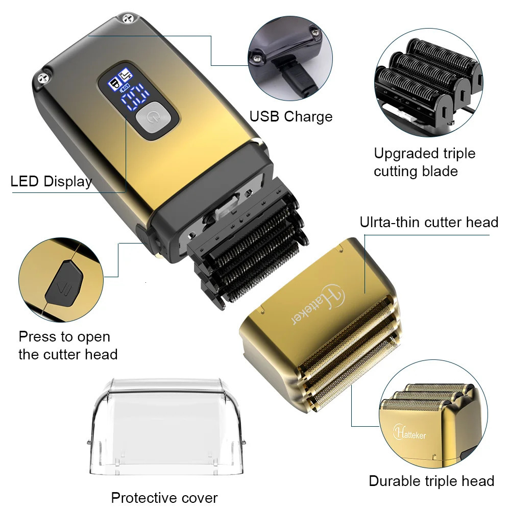 Electric Shavers Rechargeable Hair Beard Electric Shaver For Men Powerful Electric Razor Head Bald Shaving Machine Wet Dry 3-Blade Shave System 231128