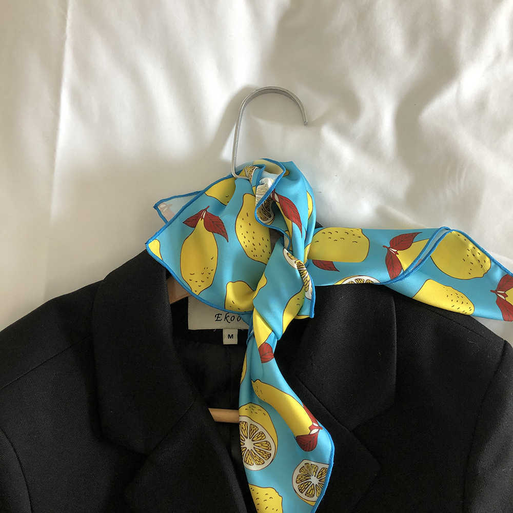 Scarves Bright Color Spring Summer Small Square Silk Scarf For Women Female Neck Scarfs Printed Lemon Hair Scarf Girls Kerchief 50X50CM J230428