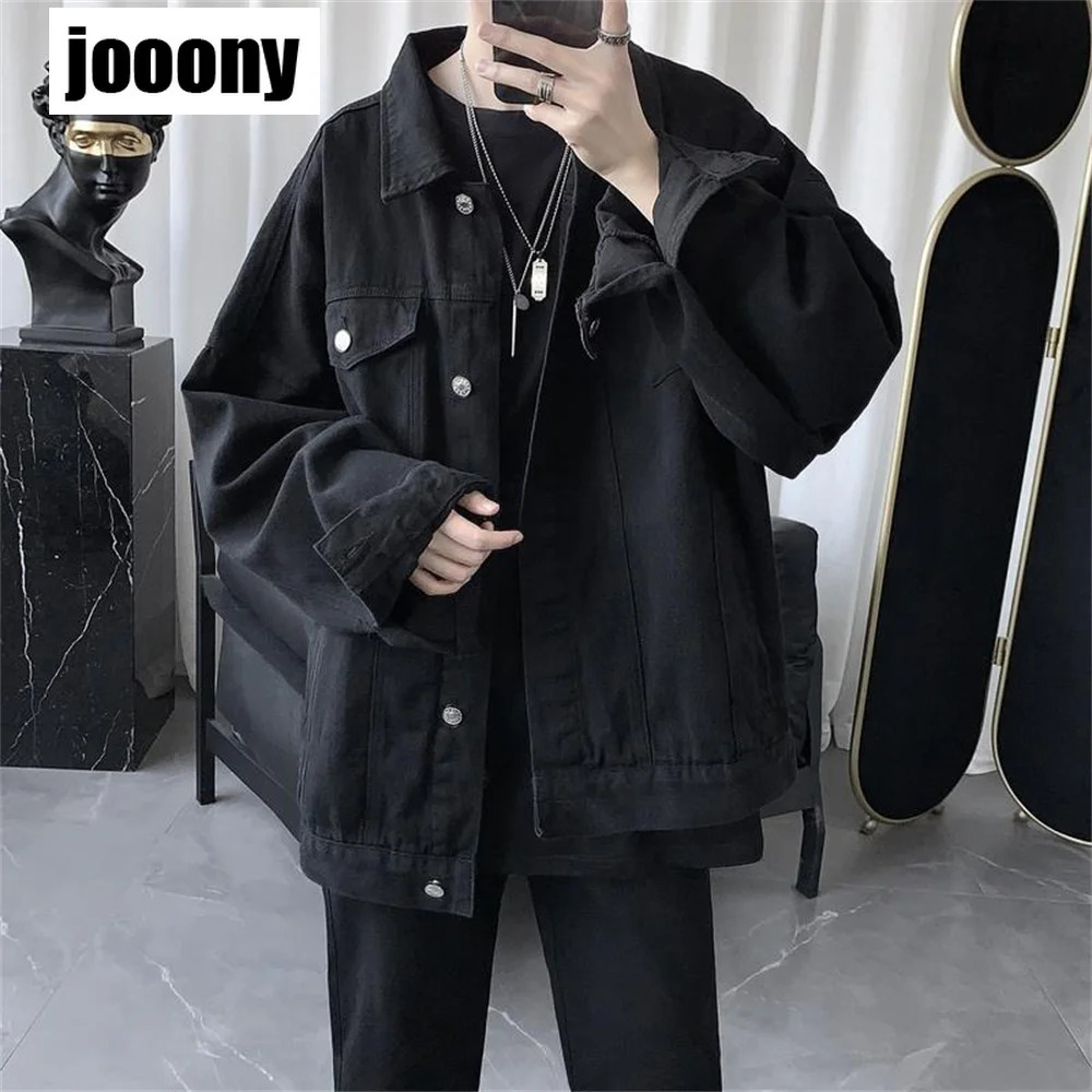 Men's Jackets Men's Black Casual Workwear Jean Jacket Loose Casual Versatile Youthful Male Solid Color Tops Jacket Mens Fashion Denim Jacket