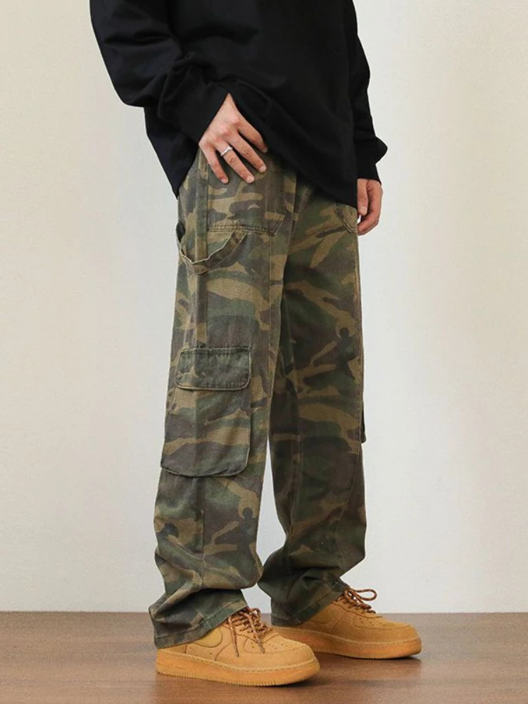 Men's Pants Foufurieux Camouflage Cargo Pants with Pocket Men Army Green Loose Alt Clothes Grunge Hip Pop Trouser Y2k Jeans Streetwear MEN 231129