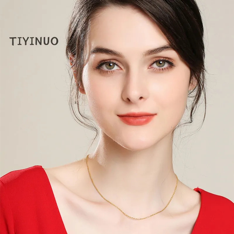 Chokers TIYINUO Real 18K Gold Women's Necklace AU750 With Pendant Rope Chain Festival Fashion Simple Style Fine Jewelry 231129