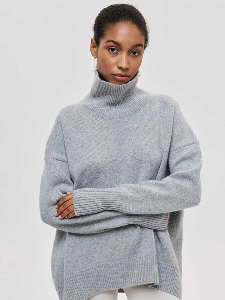 Womens Sweaters Solid Turtleneck Long Sleeve Pullover For Women Fashion Chic Autumn Winter Casual Loose Streetwear Top 231129