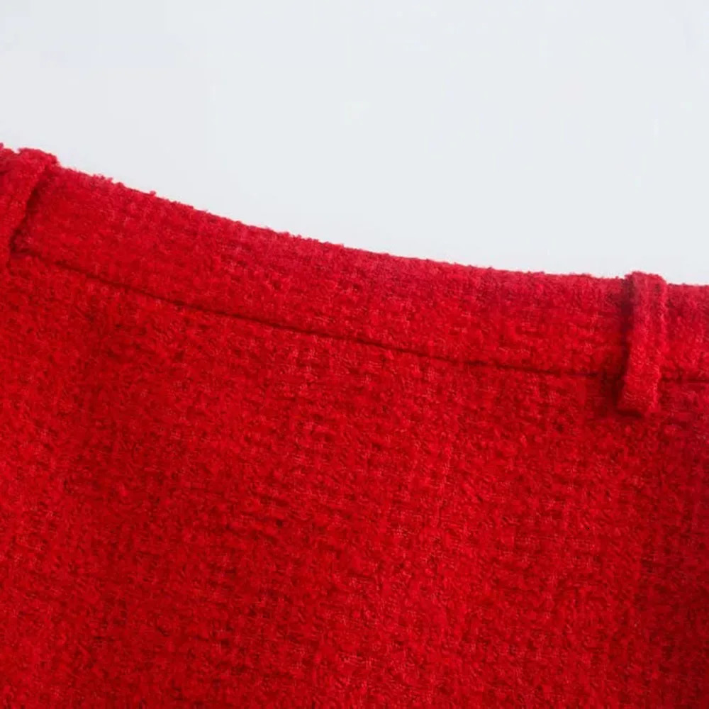 Skirts BBWM Tweed Red Women Fashion Elegant Office Lady Skirt Female Casual Streetwear Slim Split Mini Skirt Chic Bottoms 231129