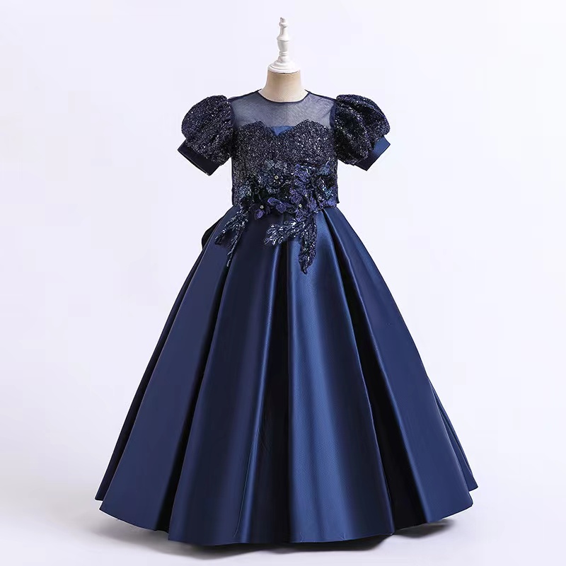 Flower Girl Dresses For Weddings Ball Gown Girls Pageant Dresses cap sleeve Princess baby party Dress Sequined Satin Appliqued First Communion Gowns 2
