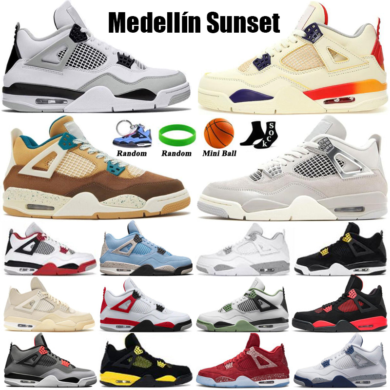 Jumpman 4 Mens Basketball Shoes 4s Sunset Cacao Wow Frozen Moments Pink Cement Pink Oreo Metallic Sail Vivid Sulfur Military Black Cat Men Women Sneakers
