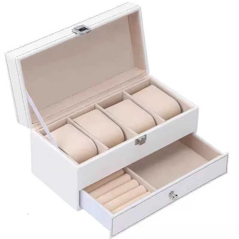 Watch Boxes Cases 4Grids Double Carbon Fiber Watch Case/ 6Girds Watch Box Holder Organizer Storage Box for Quartz Jewelry Boxes Display Gift 231128