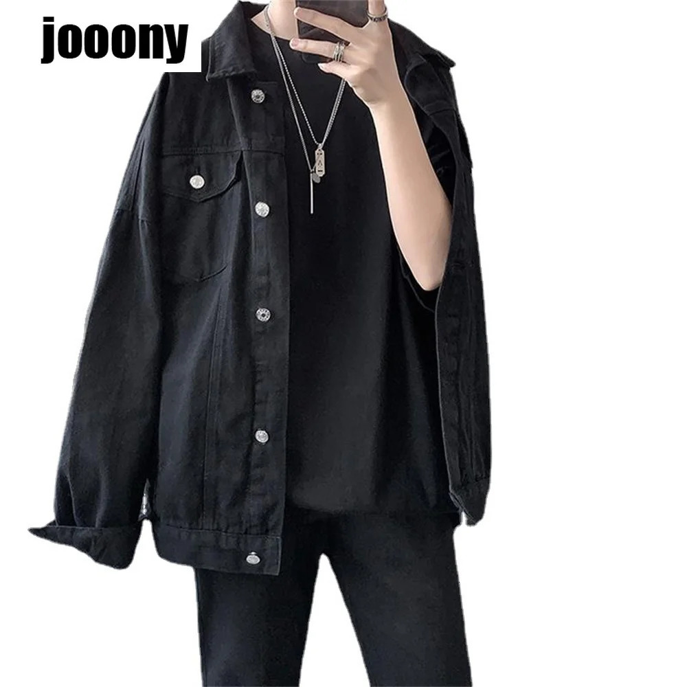 Men's Jackets Men's Black Casual Workwear Jean Jacket Loose Casual Versatile Youthful Male Solid Color Tops Jacket Mens Fashion Denim Jacket
