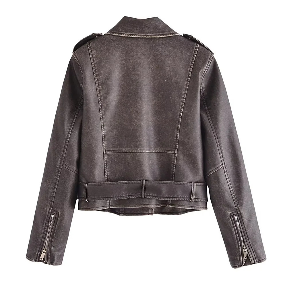 Womens Jackets UNIZERA AutumnWinter Fashion Versatile Washed Leather Worn Motorcycle Jacket Coat 231129