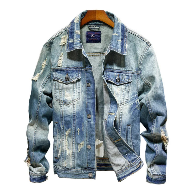 Men's Jackets Men's Retro Ripped Denim Jacket Fashion Washed Denim Top Outerwear 231129