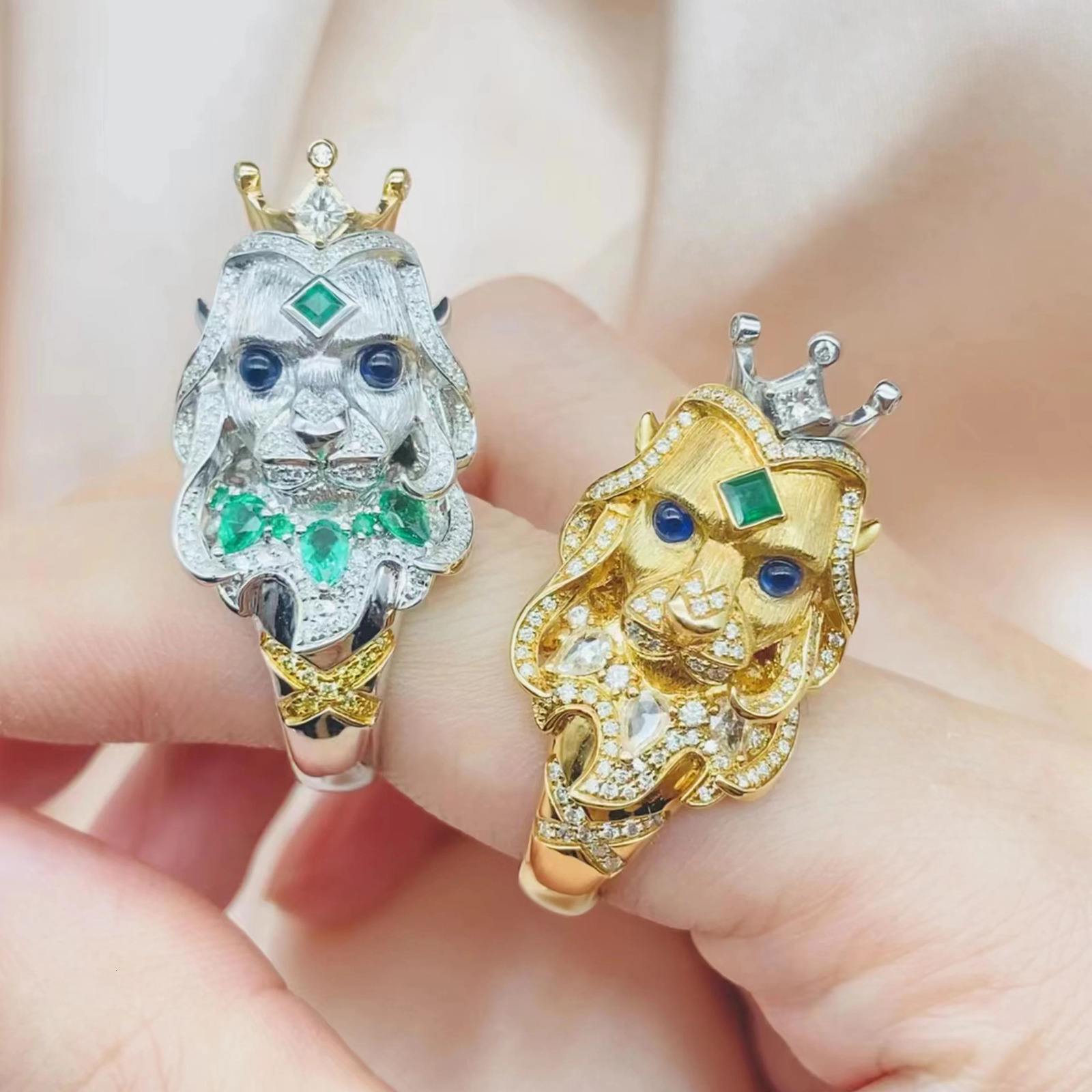 Wedding Rings Rui Ying Jewelry 9k Gold Natural Diamond Green Gemstone Pure Handmade Brushed Ring 231129