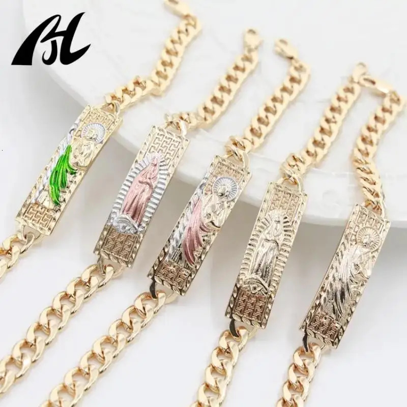 Chain 14kGold Oro Laminado Green San Judas Tadeo Bracelet Men Women Punk Unique religious Platinum Religious Jewelry 231129