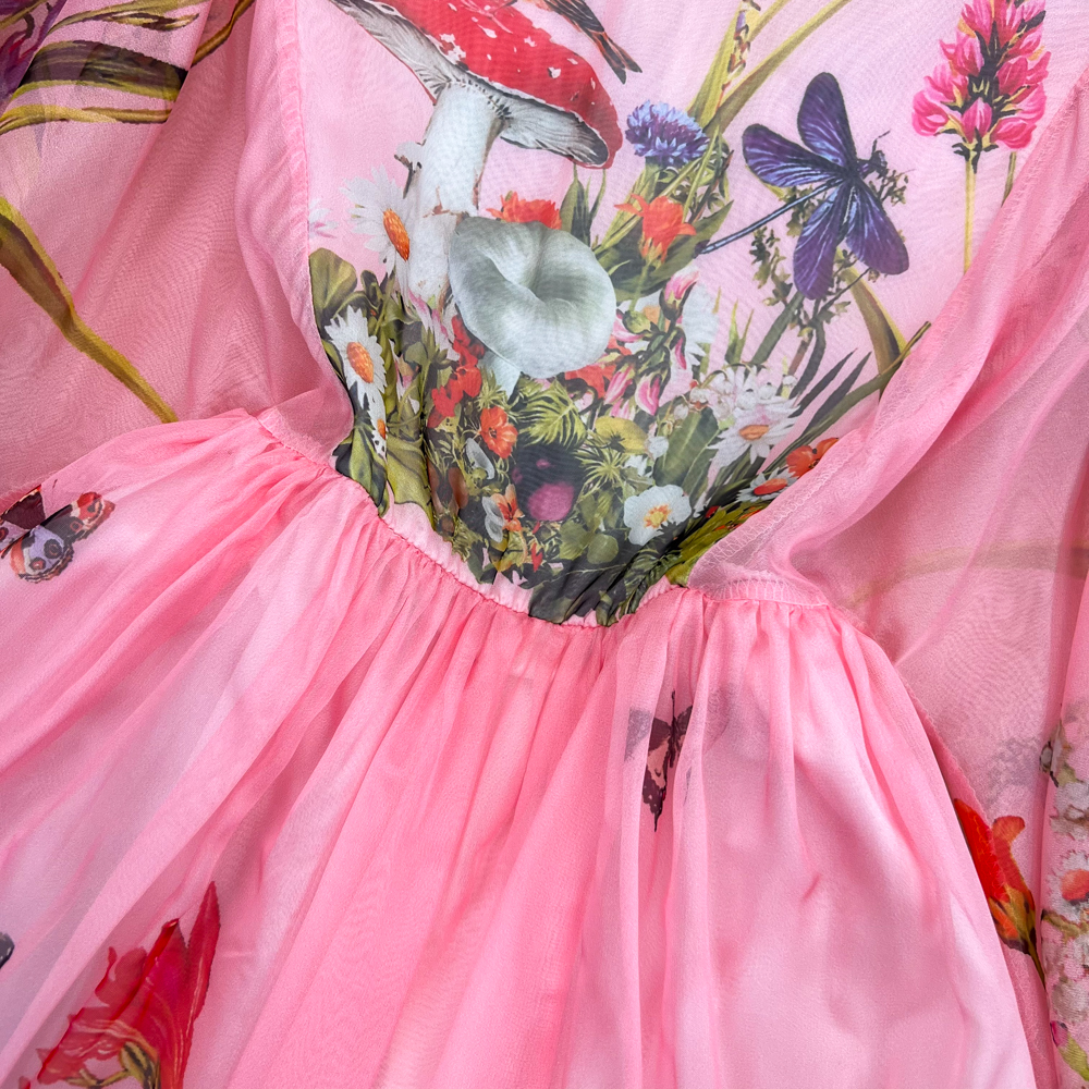 Casual Dresses Summer Pink Long Flowy Dress Women Runway Elegant Flare Sleeve High Street Animal Stripe Print Party Vestidos