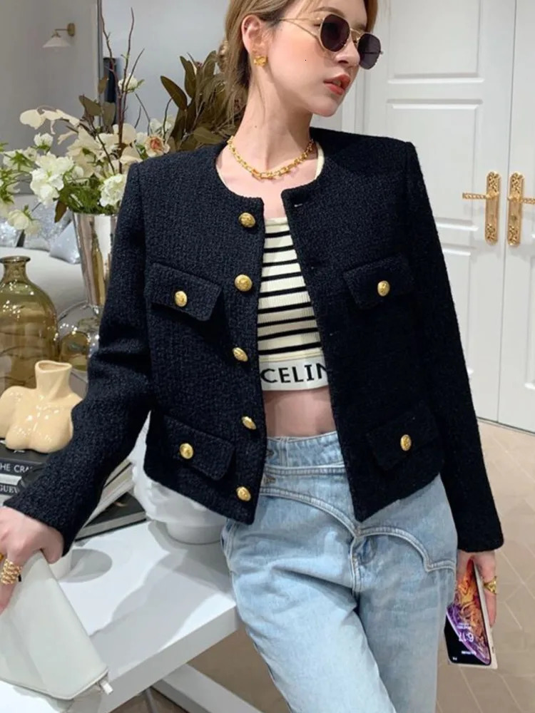 Women's Jackets Autumn Winter Small Fragrant Tweed Jacket Coat Women Vintage Woolen Short Coats Streetwear Elegant Casual Slim Outwear Crop Top 2