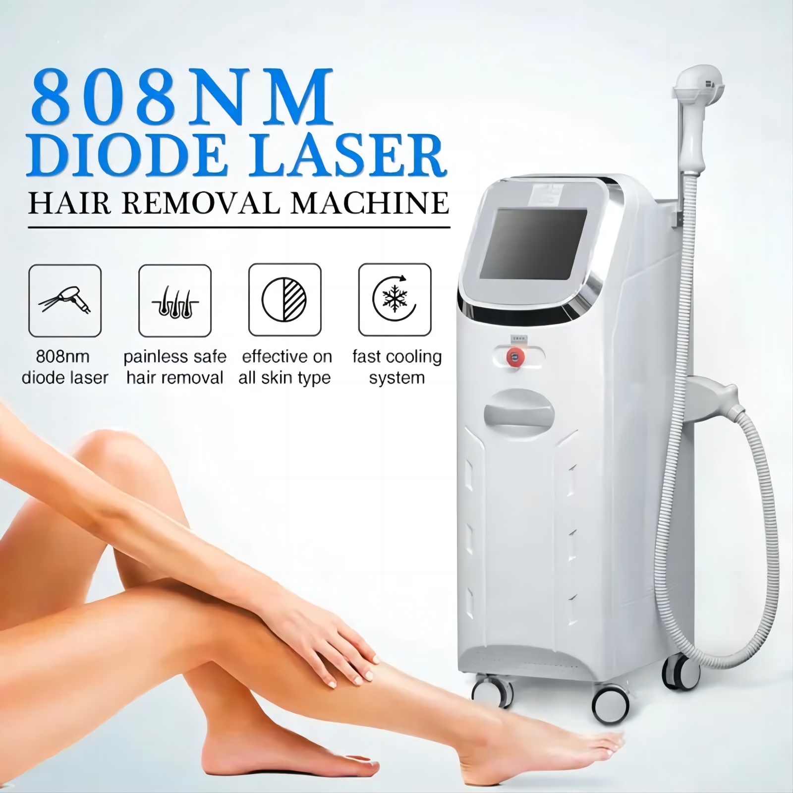 Top-ranking 808nm Diode Laser Pain-free Hair Removal Skin Tightening Pore Reducing Salon Standing Diode Laser Depilation Ice Point Hair Remover
