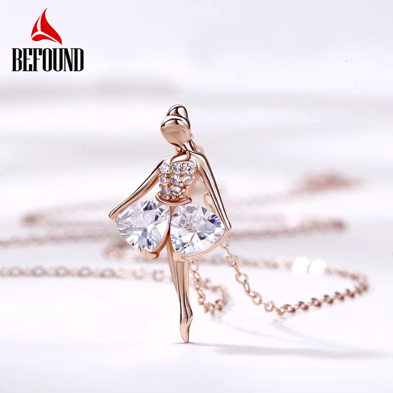 Chokers Elegant Ballet Dancer Shape Pendant Necklace for Women 925 Silver Jewelry Real Certified Rose Gold Zircon Inlaid 231129