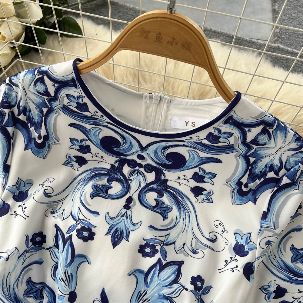 Spring and Summer New Design Sense Dress with European and American Ins Style Printed Large Swing Dress Short Sleeve Foreigner A-line Dress
