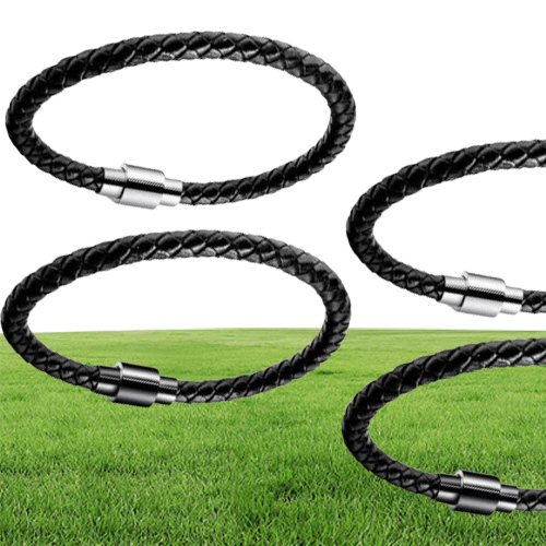Designer Mens Charm Black Leather Bracelets Fashion Braided Magnetic Hip Hop Jewelry Punk Men Handmade Bracelet For