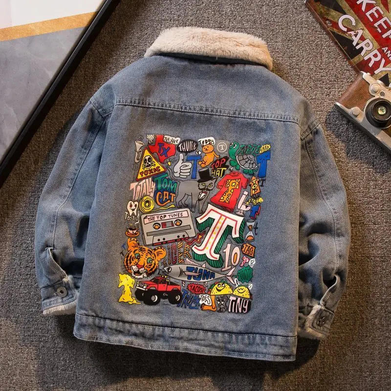 Down Coat TEEN Boys Girls Denim 2023 Autumn Winter Casual Children Outwear Thickened Warm Cartoon Cowboy Jacket for Kids Clothes Tops 231128