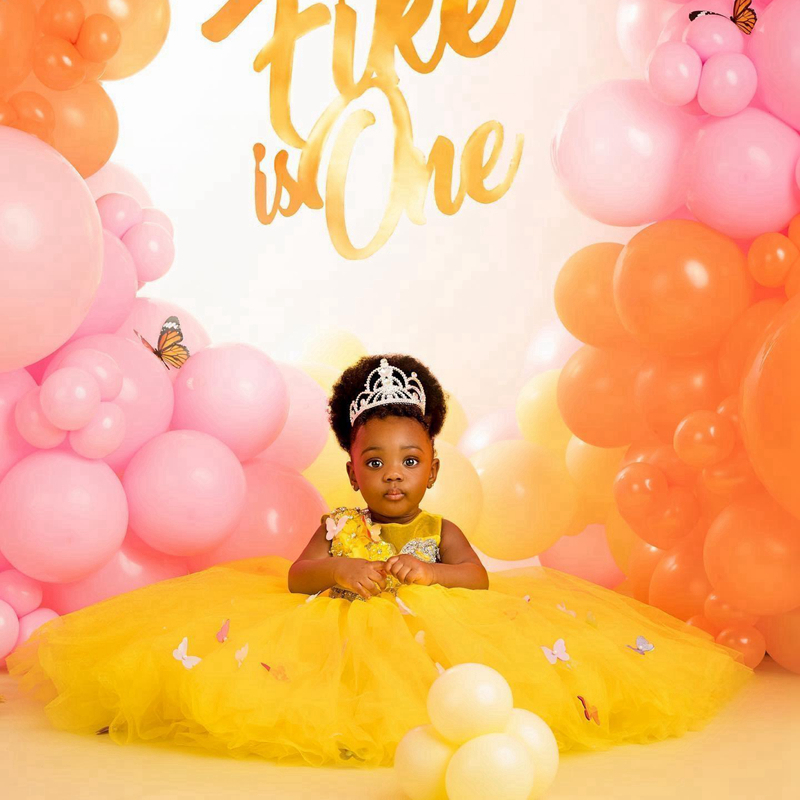 R&W Light Yellow wer Girl Dresses Little Kids Ball Gown Jewel Appliqued Crystals Tulle Tiered First Birthday Party Dress African Gowns F009