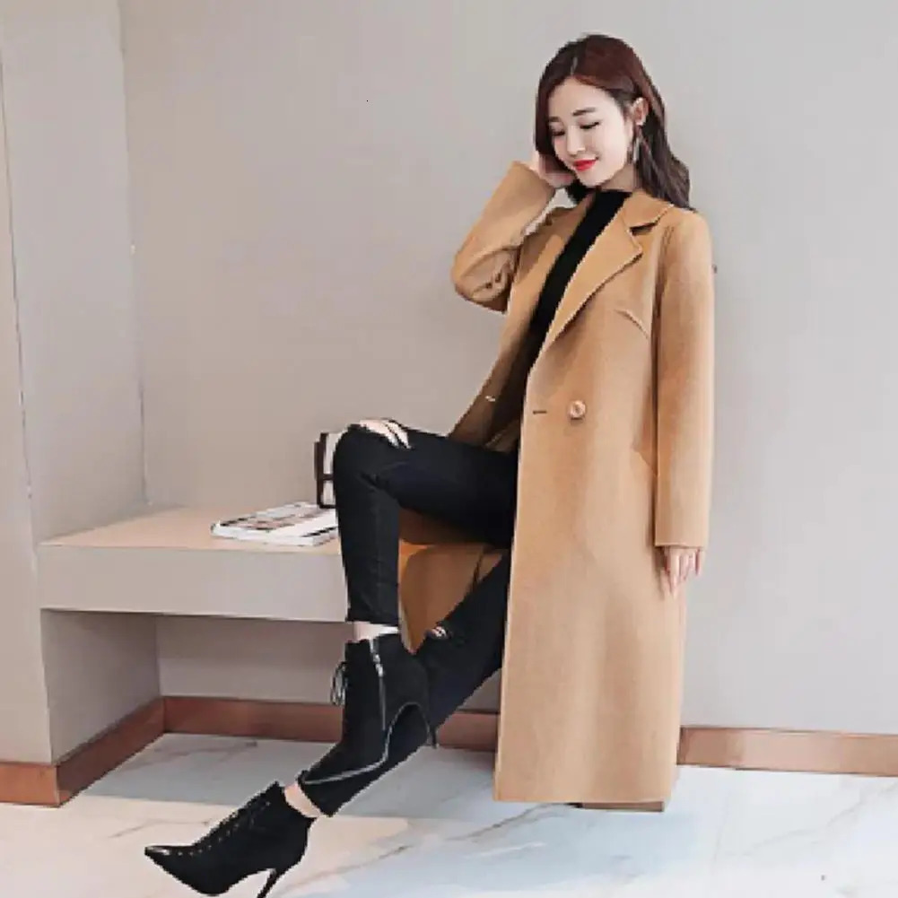 Women's Wool Blends Winter Coat Trendy Midi Length Lady Coat Anti-wrinkle Lady Coat Notch Collar Winter Overcoat for Shopping 231128