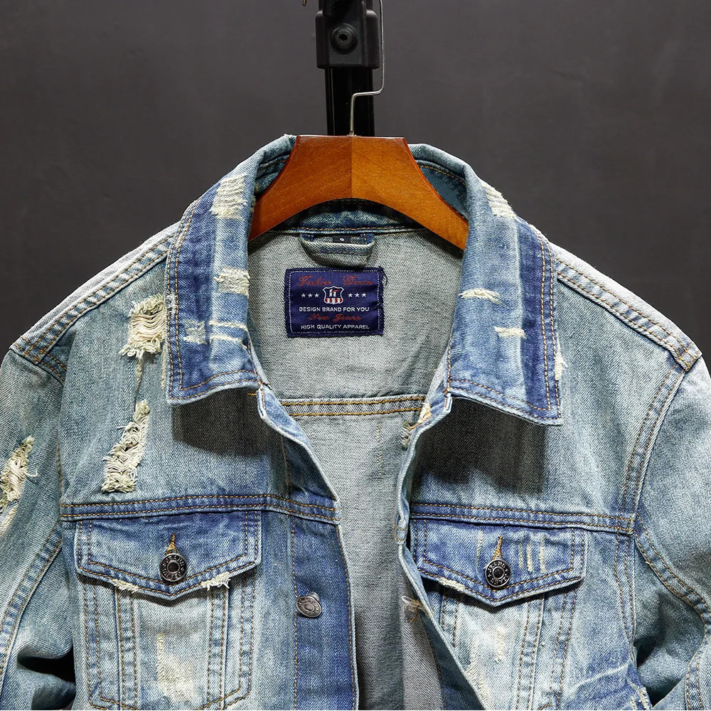 Men's Jackets Men's Retro Ripped Denim Jacket Fashion Washed Denim Top Outerwear 231129