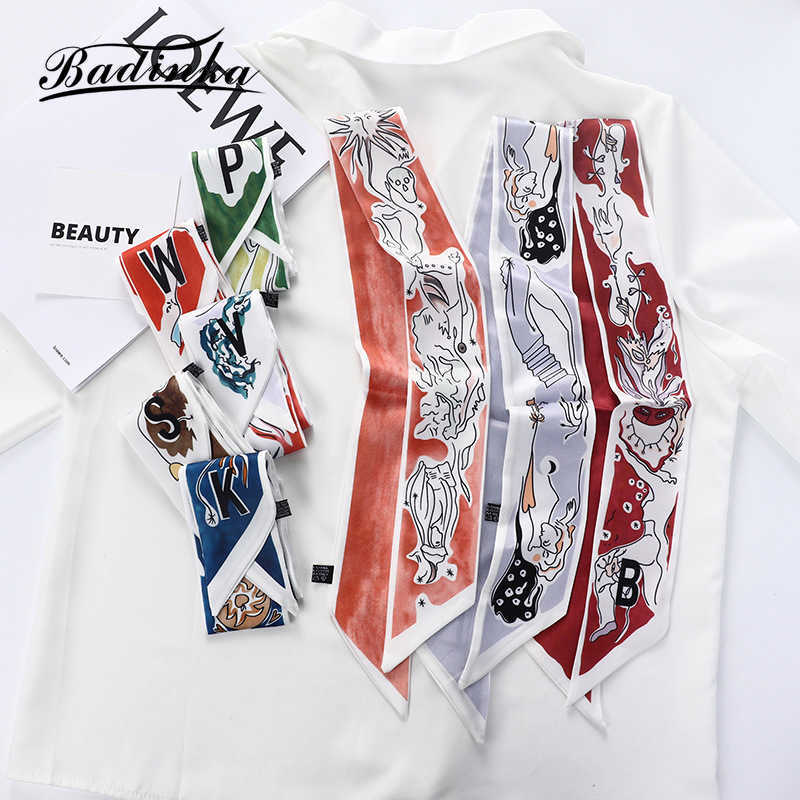 Scarves 26 Initial Letter Silk Hair Satin Scarf Bag Skinny Scarves Design Wrist Towel Foulard Neckerchief Headband for Ladies 2022 J230428