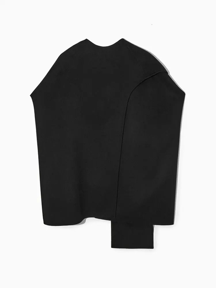 Women s Jackets Elegant Wool Blends Cape Jacket For Women Chic Oneck Loose Trench Coat With Scarf 2023 Autumn Winter Female Streetwear 231129