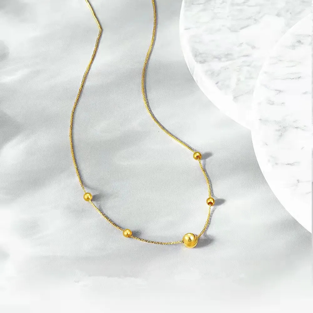 Chokers LABB Real 18K Gold Necklace Pure AU750 Cat Eye Pendant Shiny Ball Women's Fine Jewelry Fashion Party Gift X0040 231129