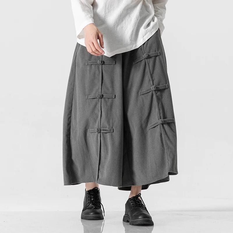 Men's Pants Chinese Style Retro Wide Leg Pants Men Loose Oversize Corduroy Casual Pants Men Harajuku Trousers Male Horn Casual Pants 231129