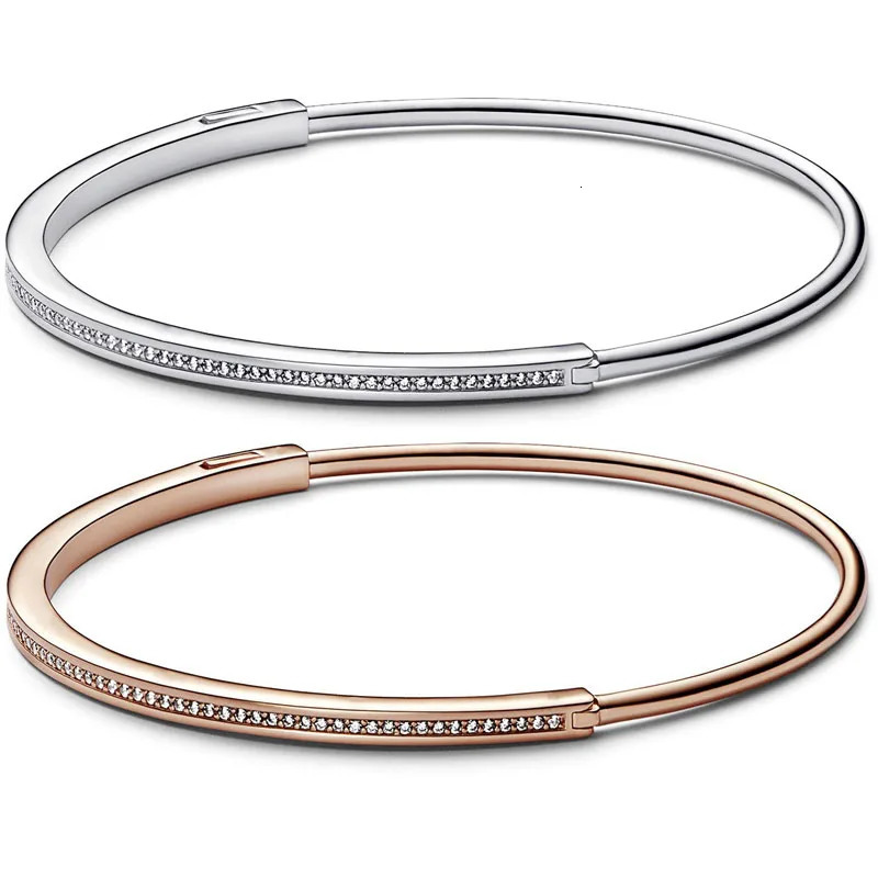 Sterg Sier Crystal Pave Bangle Bracelet Compatible with European Beads Charm DIY Jewelry 4 3abb0