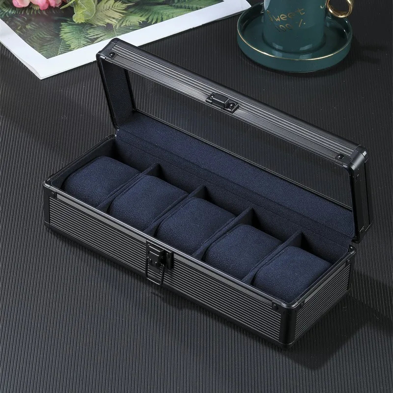 Watch Boxes Cases Safe Box Watch Box Organizer Black Transparent Aluminum Alloy Case Metal Storage Watch Boxes With Pillow Display Fall Prevention 231