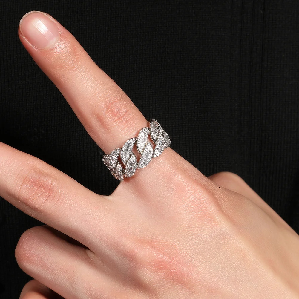Wedding Rings Uwin Cuban Link Ring Miami Full Paved Out Baguetter Cubic Zirconia Engagement HipHop Punk Jewelry For Men Women 231129