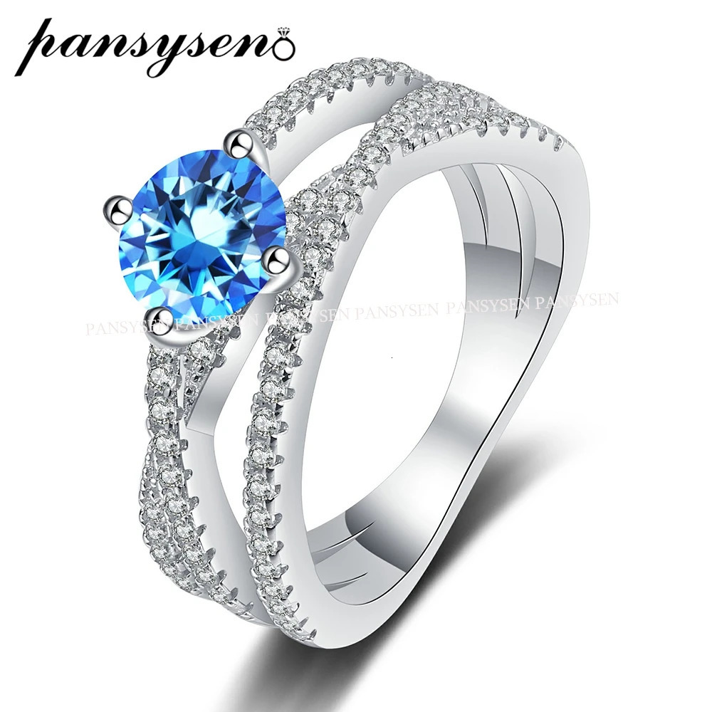 Wedding Rings PANSYSEN D VVS1 Colorful for Women Lab Grown Diamond with GRA Engagement Band S925 Sliver Ring 231128
