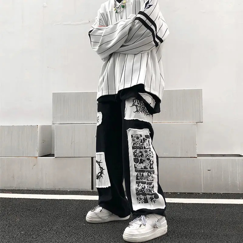 Men's Pants HOUZHOU Y2K Wide Leg Pants Black Cargo Trousers Male Hip Hop White Casual Harajuku Gothic Japanese Streetwear Patchwork 5XL 231129